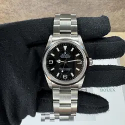 Rolex Mens Explorer 36mm Stainless Steel Black Dial Smooth Bezel Oyster 114270