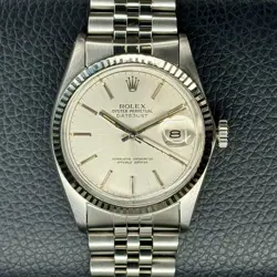 ROLEX MENS DATEJUST STAINLESS STEEL 36MM SILVER INDEX DIAL FLUTED JUBILEE 16014