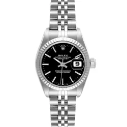 ROLEX DATEJUST BLACK DIAL WHITE GOLD STEEL LADIES WATCH 79174