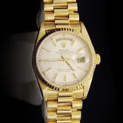 MENS ROLEX DAY-DATE PRESIDENT SOLID 18K YELLOW GOLD WATCH WHITE STICK DIAL 18238