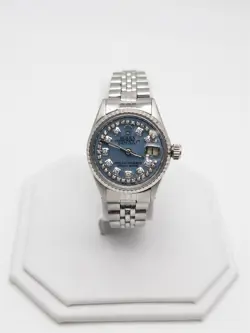 $8000 ROLEX DATEJUST BLUE MOP DIAMOND 18K WHITE GOLD SS LADIES WATCH SERVICED