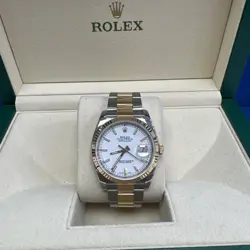 ROLEX DATEJUST 116233 GOLD AND SILVER OYSTER BRACELET WITH GOLD BEZEL WITH BOX