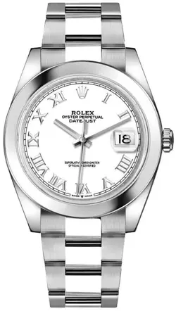 ROLEX DATEJUST 41 WHITE ROMAN DIAL STEEL OYSTER BRACELET SELF-WINDING MENS WATCH