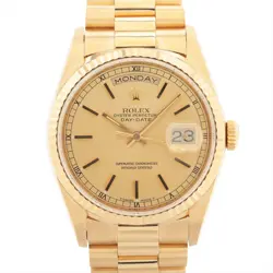 ROLEX DAY-DATE 18238 YG AT CHAMPAGNE-FACE 1 EXTRA LINK