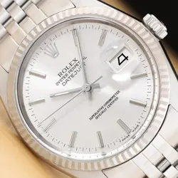 ROLEX MENS DATEJUST 16014 SILVER DIAL 18K WHITE GOLD STEEL WATCH W/ ROLEX BAND