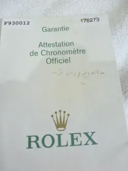 100% ORIGINAL ROLEX REFERENCE 178273 WARRANTY PAPER FROM  F SERIER