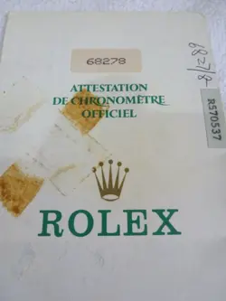 100% ORIGINAL ROLEX REFERENCE 68278 WARRANTY PAPER FROM   SERIER