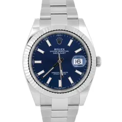 MINT PAPERS ROLEX DATEJUST 41 BLUE STAINLESS STEEL 18K FLUTED OYSTER 126334 BOX