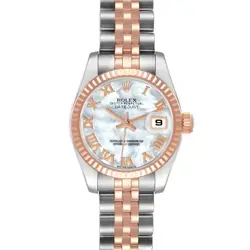 ROLEX DATEJUST STEEL ROSE GOLD MOP ROMAN DIAL LADIES WATCH 179171 CARD