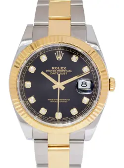 ROLEX DATEJUST 41 18K YELLOW GOLD/STEEL BLACK DIAMOND DIAL OYSTER WATCH 126333