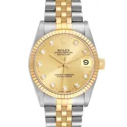 ROLEX DATEJUST MIDSIZE STEEL YELLOW GOLD DIAMOND DIAL LADIES WATCH 68273