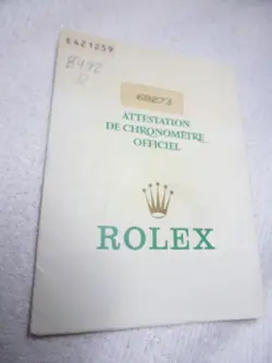 100% ORIGINAL ROLEX REFERENCE 68273 WARRANTY PAPER FROM E SERIER