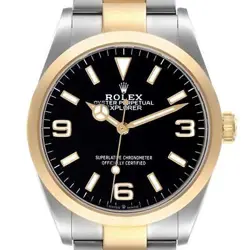 ROLEX EXPLORER I STEEL YELLOW GOLD BLACK DIAL MENS WATCH 124273 BOX CARD