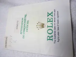 100% ORIGINAL ROLEX REFERENCE 68273 WARRANTY PAPER FROM  SERIER S