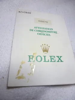 100% ORIGINAL ROLEX REFERENCE 68278 WARRANTY PAPER FROM N SERIER .
