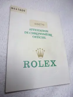 100% ORIGINAL ROLEX REFERENCE 68278 WARRANTY PAPER FROM N SERIER