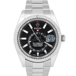 ROLEX SKY-DWELLER BLACK STAINLESS STEEL OYSTER 18K GOLD 42MM 326934 WATCH