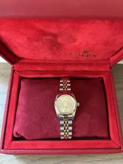 ROLEX OYSTER PERPETUAL GOLD AND SILVER JUBILEE BRACELET WITH GOLD BEZEL