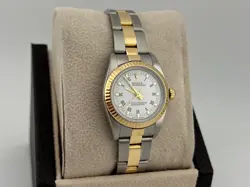 ROLEX LADIES OYSTER PERPETUAL 76193 WHITE DIAL 18K YELLOW GOLD STAINLESS