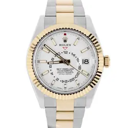 ROLEX SKY-DWELLER TWO-TONE 18K GOLD STEEL WHITE 42MM OYSTER 326933 WATCH