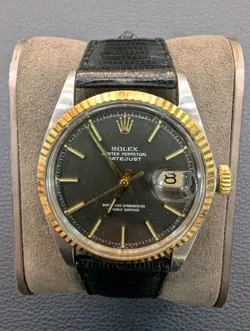 ROLEX DATEJUST MENS TWO TONE YELLOW GOLD & STAINLESS STEEL WATCH BLACK DIAL 1601