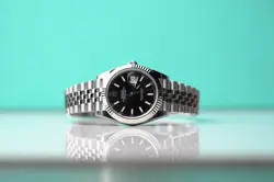 ROLEX DATEJUST STEEL FLUTED BEZEL 41MM BLACK JUBILEE WATCH ONLY 126334