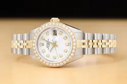 ROLEX LADIES DATE WHITE DIAMOND DIAL 14K GOLD STEEL 2-TONE JUBILEE WATCH