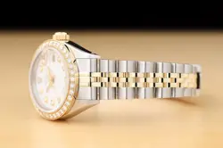 ROLEX LADIES DATE WHITE DIAMOND DIAL 14K GOLD STEEL 2-TONE JUBILEE WATCH