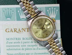 ROLEX MENS DATEJUST CHAMPAGNE DIAL GOLD FLUTED BEZEL WATCH 16013 BOX & PAPERS