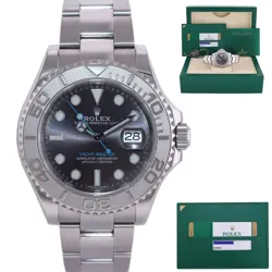MINT PAPERS ROLEX YACHT-MASTER 116622 RHODIUM STEEL PLATINUM BLUE 40MM WATCH