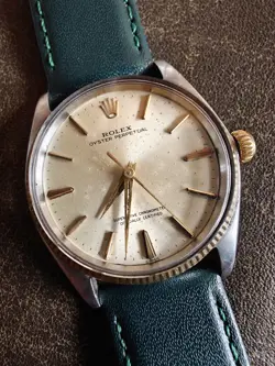 1960s Rolex Oyster Perpetual 34mm 1005 Champagne 18K Fluted Automatic Watch
