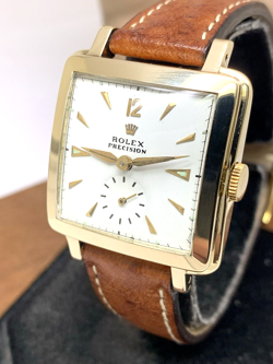 Rolex Precision 4645 Watch Vintage Swiss Automatic 14k Gold Case White Dial 31mm
