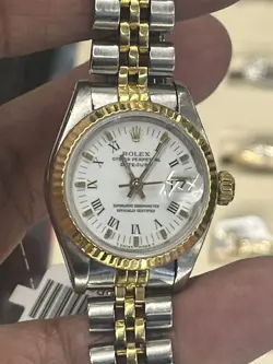 ROLEX DATEJUST LADIES 2TONE YELLOW GOLD & STEEL WATCH WHITE ROMAN DIAL 69173