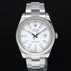 MINT PAPERS ROLEX DATEJUST 2 41MM WHITE STICK 116334 WHITE GOLD FLUTED WATCH