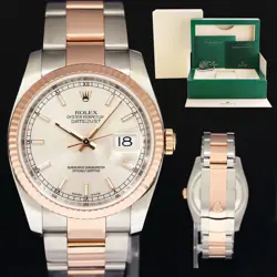 MINT ROLEX DATEJUST TWO TONE STEEL 36MM 116231 ROSE GOLD SILVER OYSTER WATCH BOX