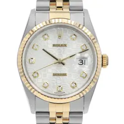 ROLEX DATEJUST 10P DIAMOND 16233G SILVER CARVING COMPUTER K NUMBER SECOND HA...