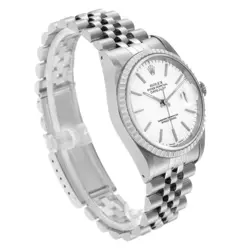 Rolex Datejust White Dial Engine Turned Bezel Steel Mens Watch 16220