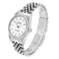 Rolex Datejust White Dial Engine Turned Bezel Steel Mens Watch 16220