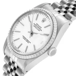 Rolex Datejust White Dial Engine Turned Bezel Steel Mens Watch 16220