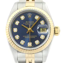 ROLEX LADIES DATEJUST 69173 18K YELLOW GOLD & STEEL BLUE DIAMOND DIAL WATCH