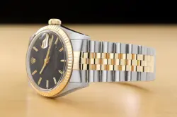 ROLEX MENS DATEJUST 16233 BLACK DIAL 18K YELLOW GOLD STAINLESS STEEL WATCH