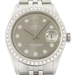 ROLEX MENS DATEJUST 18K WHITE GOLD STEEL GRAY DIAMOND WATCH W/ ROLEX FOLDED BAND