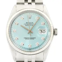ROLEX MENS DATEJUST 18K WHITE GOLD & STAINLESS STEEL ICE BLUE DIAMOND DIAL WATCH