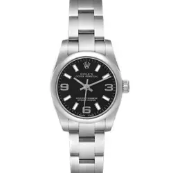 ROLEX OYSTER PERPETUAL BLACK DIAL STEEL LADIES WATCH 176200