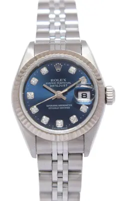 ROLEX DATEJUST STEEL/18K GOLD BEZEL BLUE DIAMOND DIAL LADIES 26MM WATCH P 79174