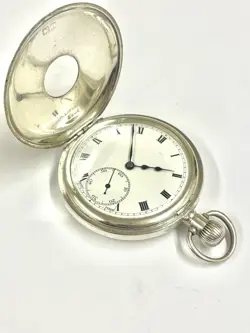 Vintage Silver Half Hunter Rolex Pocket Watch Working But Spares Or Repair 👀