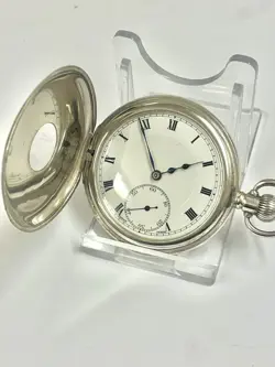 Vintage Silver Half Hunter Rolex Pocket Watch Working But Spares Or Repair 👀