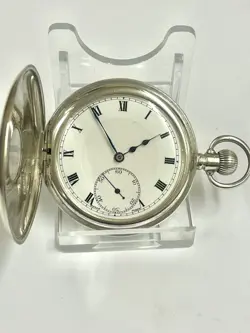 Vintage Silver Half Hunter Rolex Pocket Watch Working But Spares Or Repair 👀