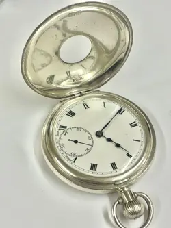 Vintage Silver Half Hunter Rolex Pocket Watch Working But Spares Or Repair 👀