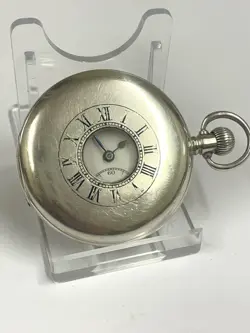 Vintage Silver Half Hunter Rolex Pocket Watch Working But Spares Or Repair 👀